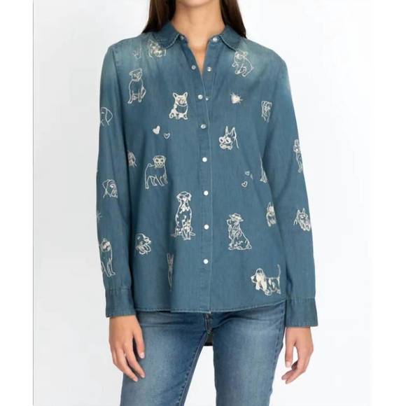 NEW JOHNNY WAS tippi button down shirt in denim blue - Picture 3 of 6